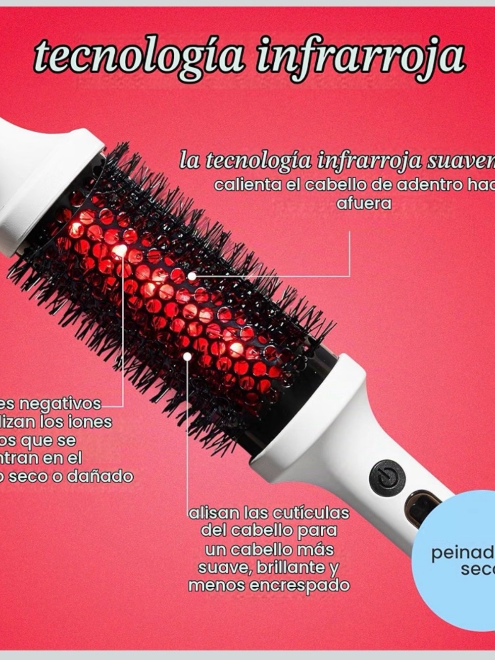 Infrared Ionic Hot Air Brush - White and Red